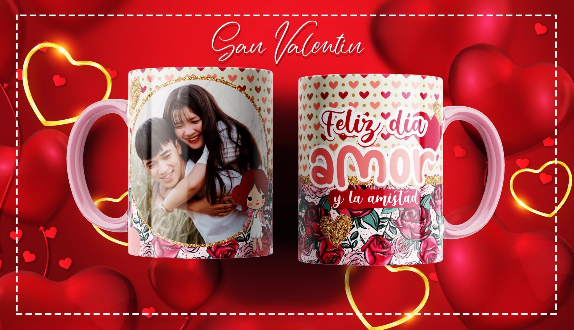 “Feliz Día del Amor y la Amistad” Personalized Photo Mug (English or Spanish) | Game Day Football Apparel | LNS Laser Engraver Designer LLC