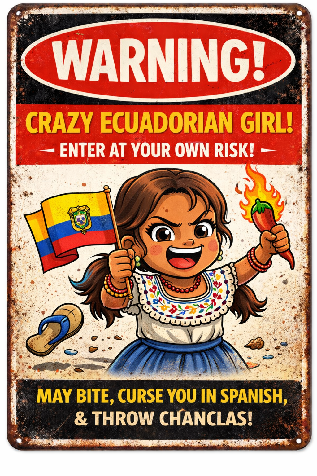 Funny Ecuadorian Girl Warning Sign – Enter at Your Own Risk | 8x12 Metal Sign | Game Day Football Apparel | LNS Laser Engraver Designer LLC