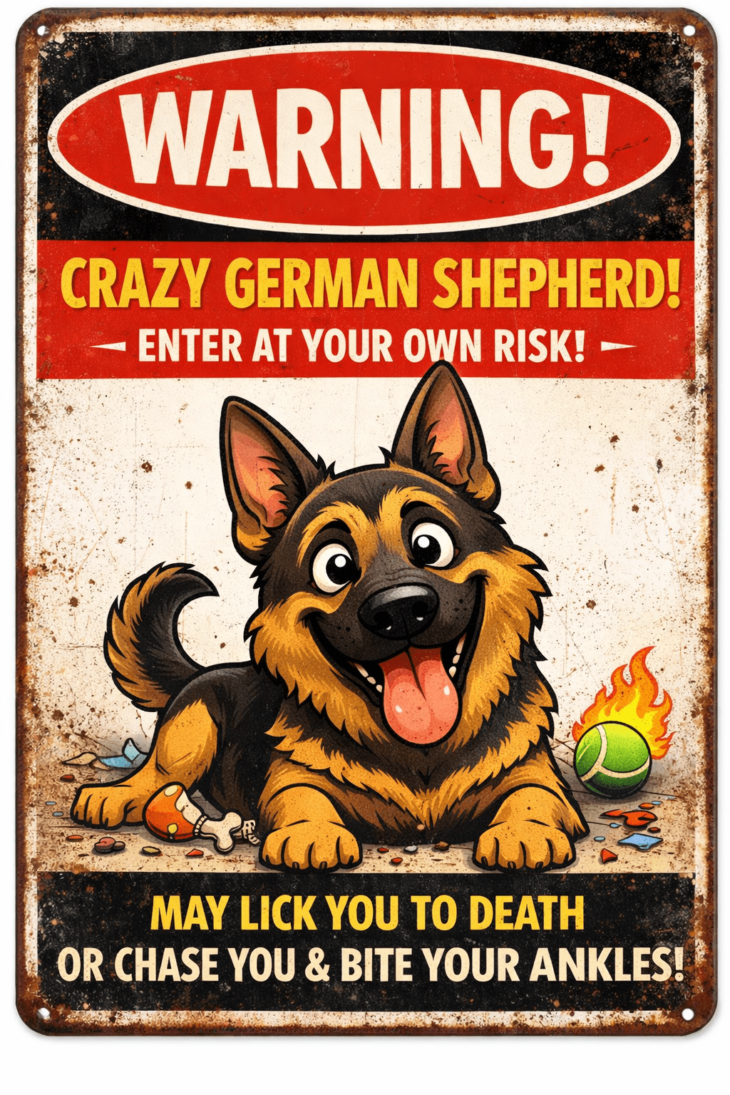 Funny German Shepherd Warning Sign – Crazy Dog Metal Sign | 8x12 Sublimated Metal | Game Day Football Apparel | LNS Laser Engraver Designer LLC