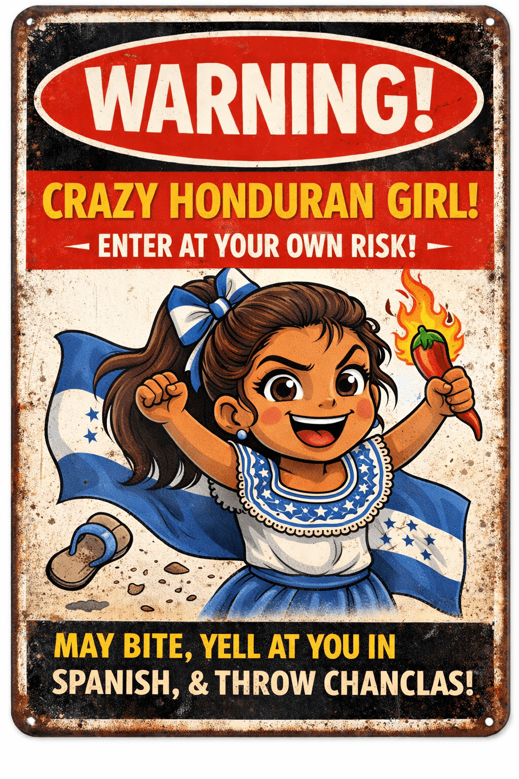 Funny Honduran Girl Warning Sign – Enter at Your Own Risk | 8x12 Metal Sign | Game Day Football Apparel | LNS Laser Engraver Designer LLC