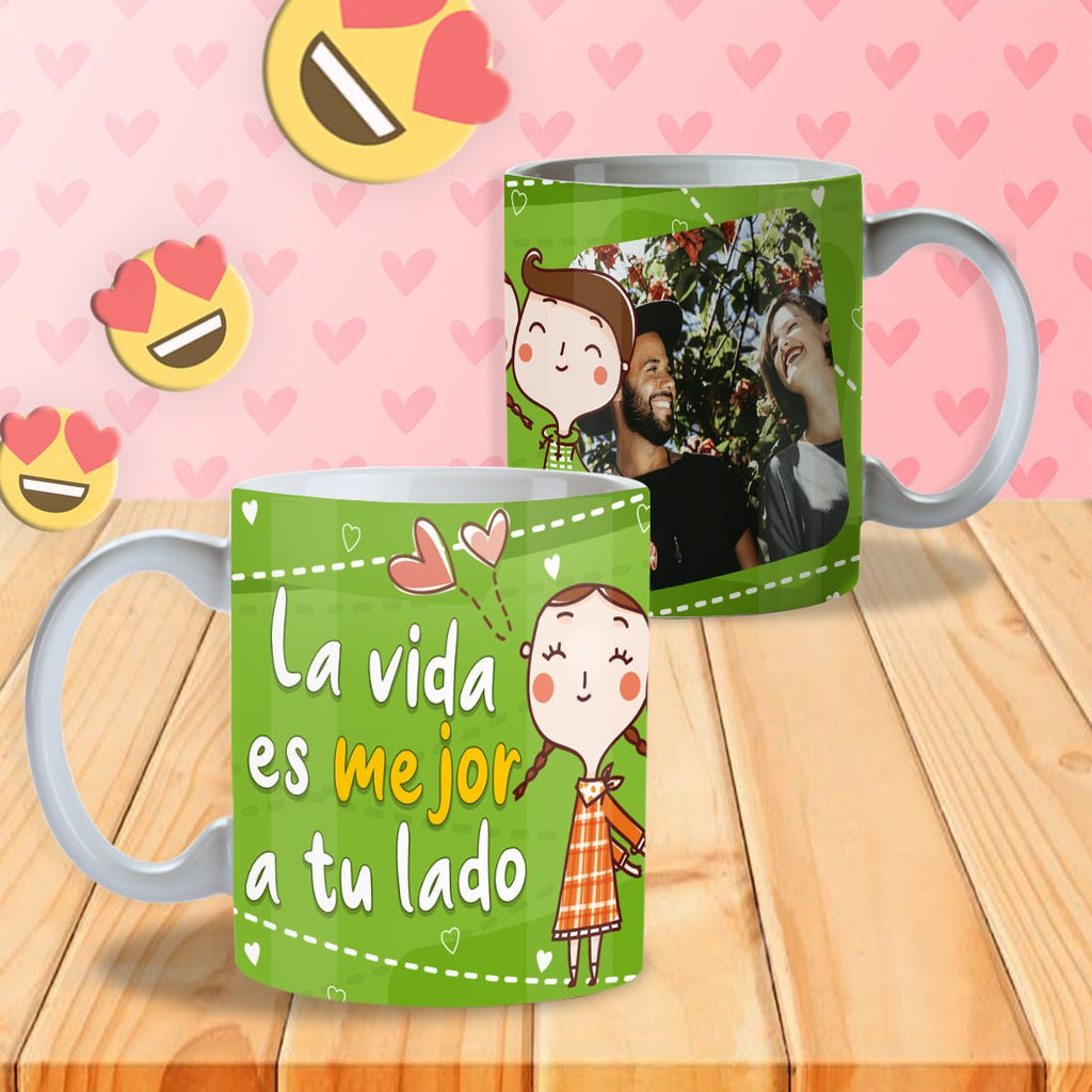 “La Vida es Mejor a Tu Lado” Personalized Photo Mug (English or Spanish) | Game Day Football Apparel | LNS Laser Engraver Designer LLC