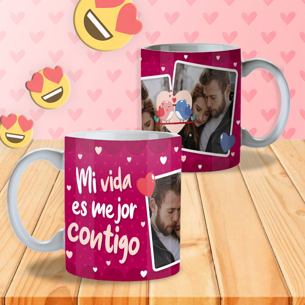 “Mi Vida es Mejor Contigo” Personalized Photo Mug (English or Spanish Text) | Game Day Football Apparel | LNS Laser Engraver Designer LLC