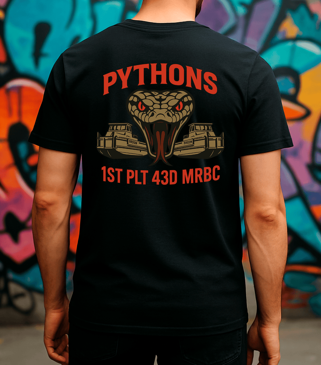 PYTHONS - 1st PLT 43D MRBC | Game Day Football Apparel | LNS Laser Engraver Designer LLC
