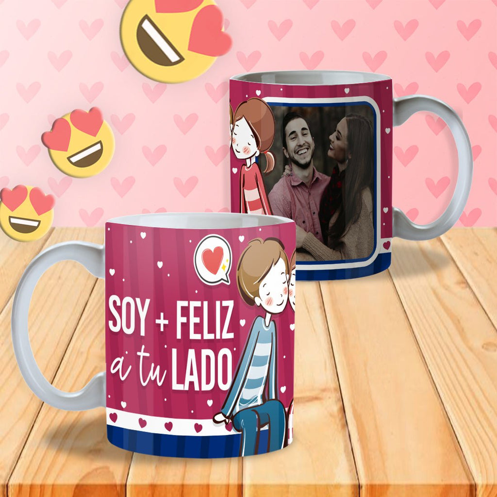 “Soy Más Feliz a Tu Lado” Personalized Photo Mug (English or Spanish) | Game Day Football Apparel | LNS Laser Engraver Designer LLC